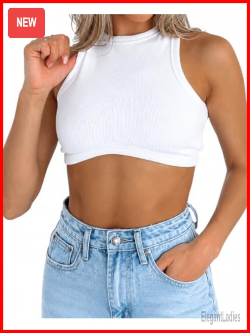 Ribbed Knit Racerback Crop Tank Top Slim Fit Sleeveless